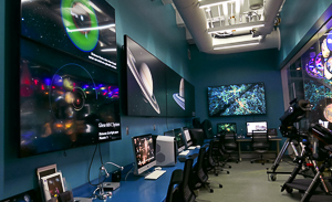 The Astronomy and Astrophysics Research Lab, showing a few of the visualizations, and research workstations. Photo: R. Smith.